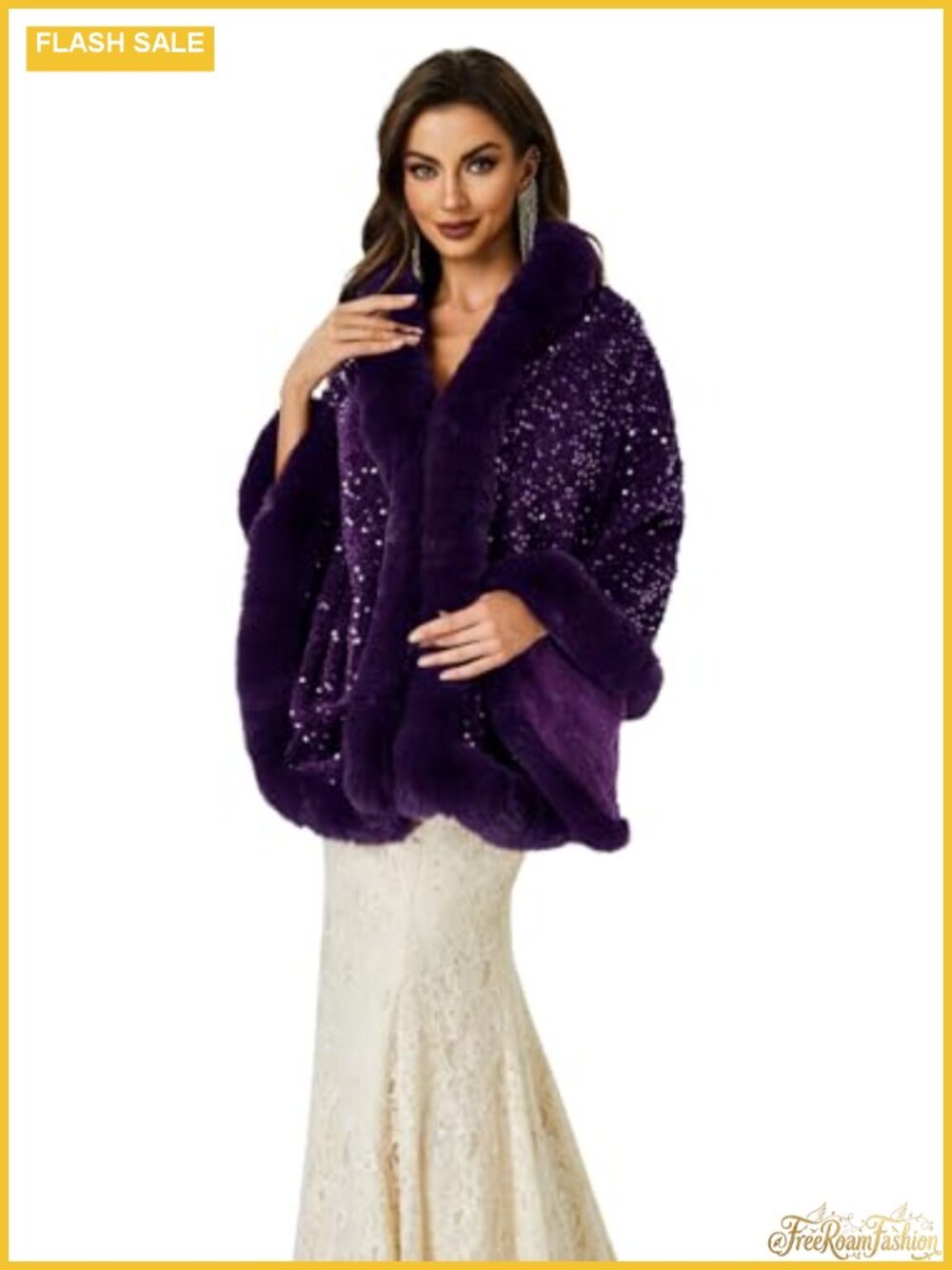 Faux Fur Sequin Wrap Shawl Stole Cape for Wedding Prom Evening Party